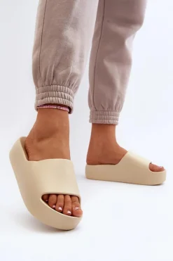 Damskie Klapki Na Grubej Podeszwie Beżowe Oreithano