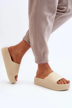 Damskie Klapki Na Grubej Podeszwie Beżowe Oreithano