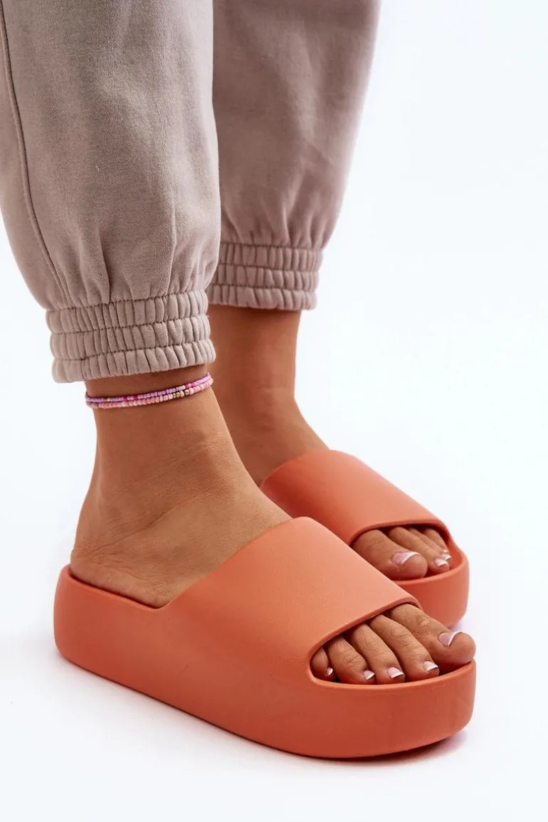 Damskie Klapki Na Grubej Podeszwie Pomarańczowe Oreithano