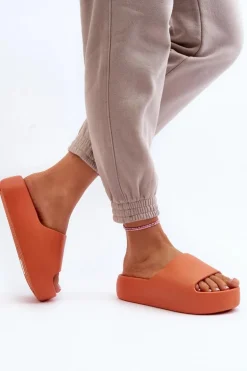Damskie Klapki Na Grubej Podeszwie Pomarańczowe Oreithano