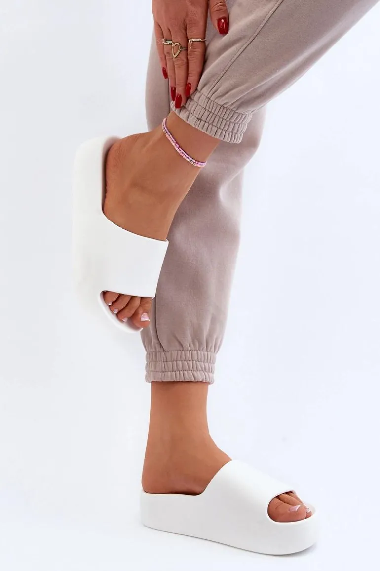 Damskie Klapki Na Grubej Podeszwie Białe Oreithano