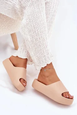 Damskie Klapki Na Grubej Podeszwie Khaki Oreithano