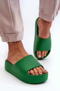 Damskie Klapki Na Grubej Podeszwie Zielone Oreithano