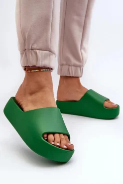 Damskie Klapki Na Grubej Podeszwie Zielone Oreithano