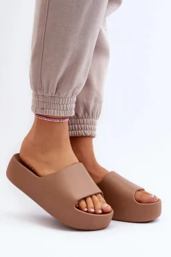 Damskie Klapki Na Grubej Podeszwie Brązowe Oreithano