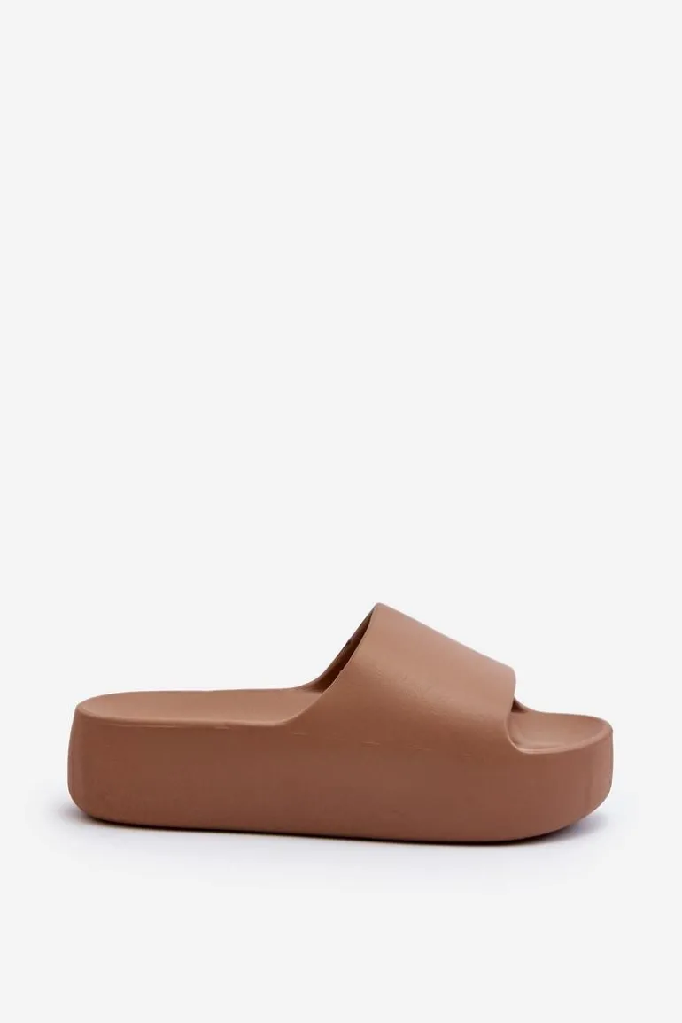 Damskie Klapki Na Grubej Podeszwie Brązowe Oreithano