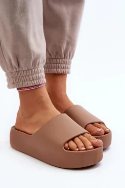 Damskie Klapki Na Grubej Podeszwie Brązowe Oreithano