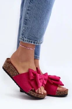Damskie Klapki Na Korkowej Platformie Z Kokardą Fuksja Tarena