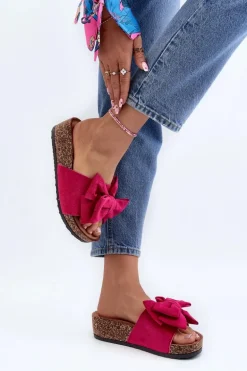 Damskie Klapki Na Korkowej Platformie Z Kokardą Fuksja Tarena