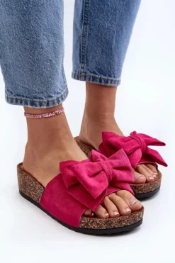 Damskie Klapki Na Korkowej Platformie Z Kokardą Fuksja Tarena