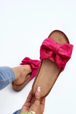 Damskie Klapki Na Korkowej Platformie Z Kokardą Fuksja Tarena