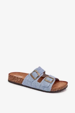 Damskie Klapki Na Korkowej Platformie Z Klamrami Jasny Jeans Vesina