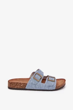 Damskie Klapki Na Korkowej Platformie Z Klamrami Jasny Jeans Vesina