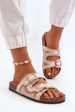 Damskie Klapki Na Korkowej Podeszwie Beżowe Fannea