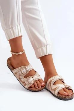 Damskie Klapki Na Korkowej Podeszwie Beżowe Fannea