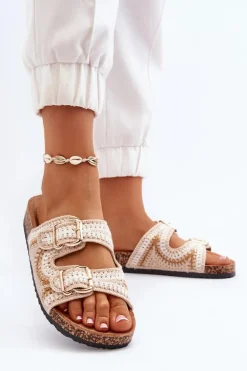 Damskie Klapki Na Korkowej Podeszwie Beżowe Fannea