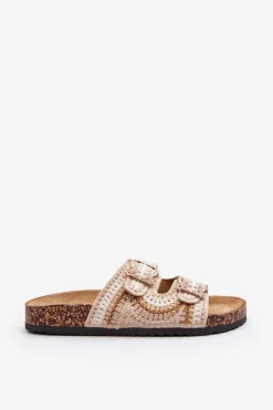 Damskie Klapki Na Korkowej Podeszwie Beżowe Fannea