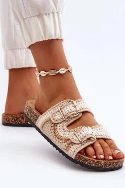 Damskie Klapki Na Korkowej Podeszwie Beżowe Fannea