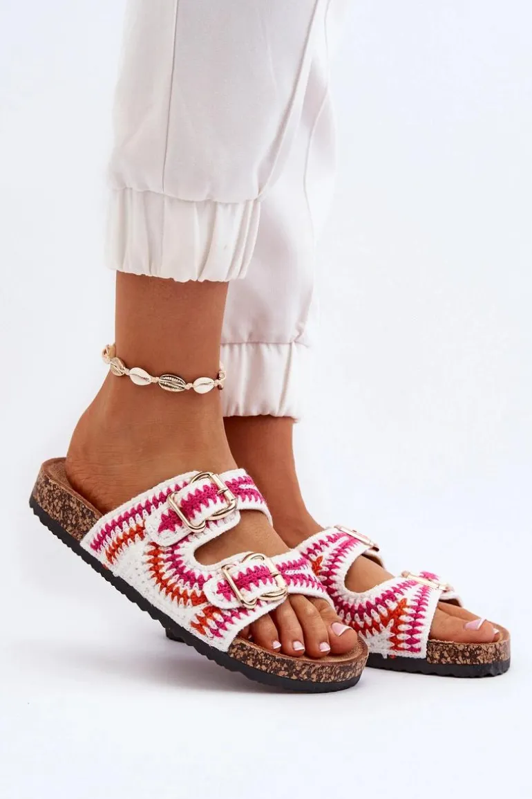 Damskie Klapki Na Korkowej Podeszwie Białe Fannea