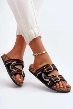 Damskie Klapki Na Korkowej Podeszwie Czarne Fannea