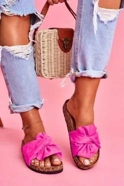 Damskie Klapki Na Korku Kokardki Fuksja Felis