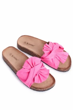 Damskie Klapki Na Korku Kokardki Fuksja Felis