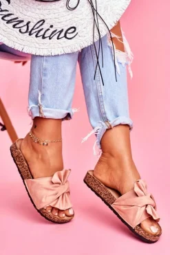 Damskie Klapki Na Korku Kokardki Beżowe Felis