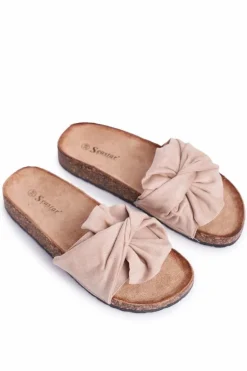 Damskie Klapki Na Korku Kokardki Beżowe Felis