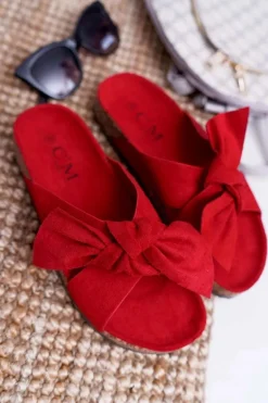 Damskie Klapki Na Korku Kokarda Czerwone Fallen