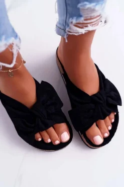 Damskie Klapki Na Korku Kokarda Cyrkonie Czarne Astria