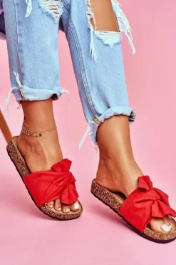 Damskie Klapki Na Korku Kokardki Czerwone Felis