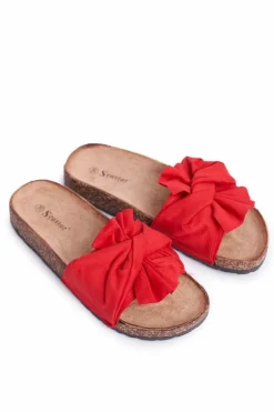 Damskie Klapki Na Korku Kokardki Czerwone Felis