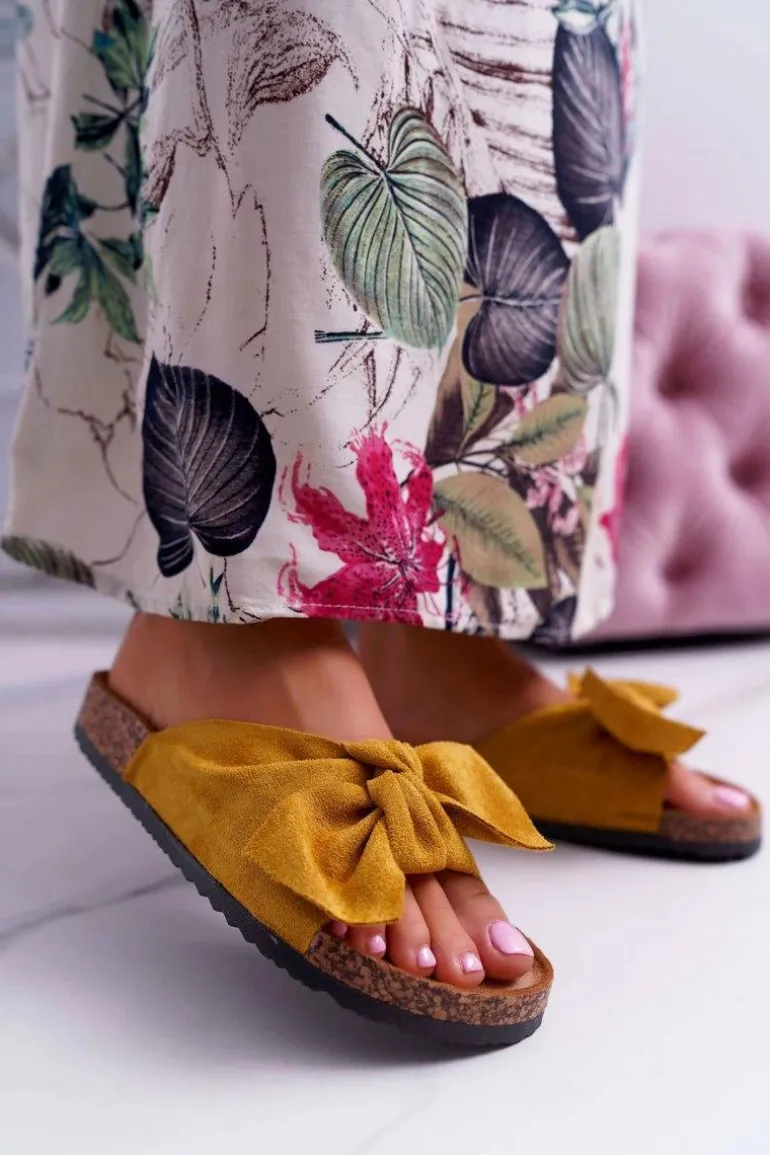 Damskie Klapki Na Korku Kokarda Żółte Randy