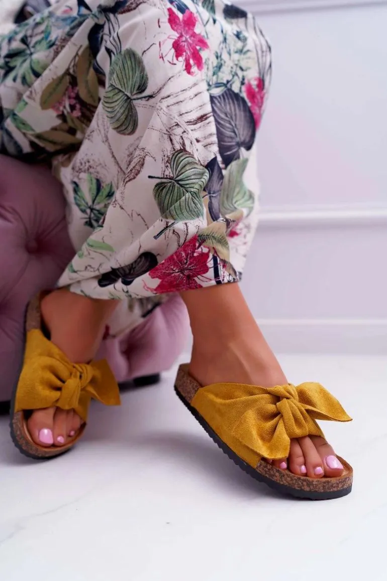 Damskie Klapki Na Korku Kokarda Żółte Randy