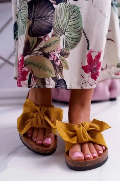 Damskie Klapki Na Korku Kokarda Żółte Randy