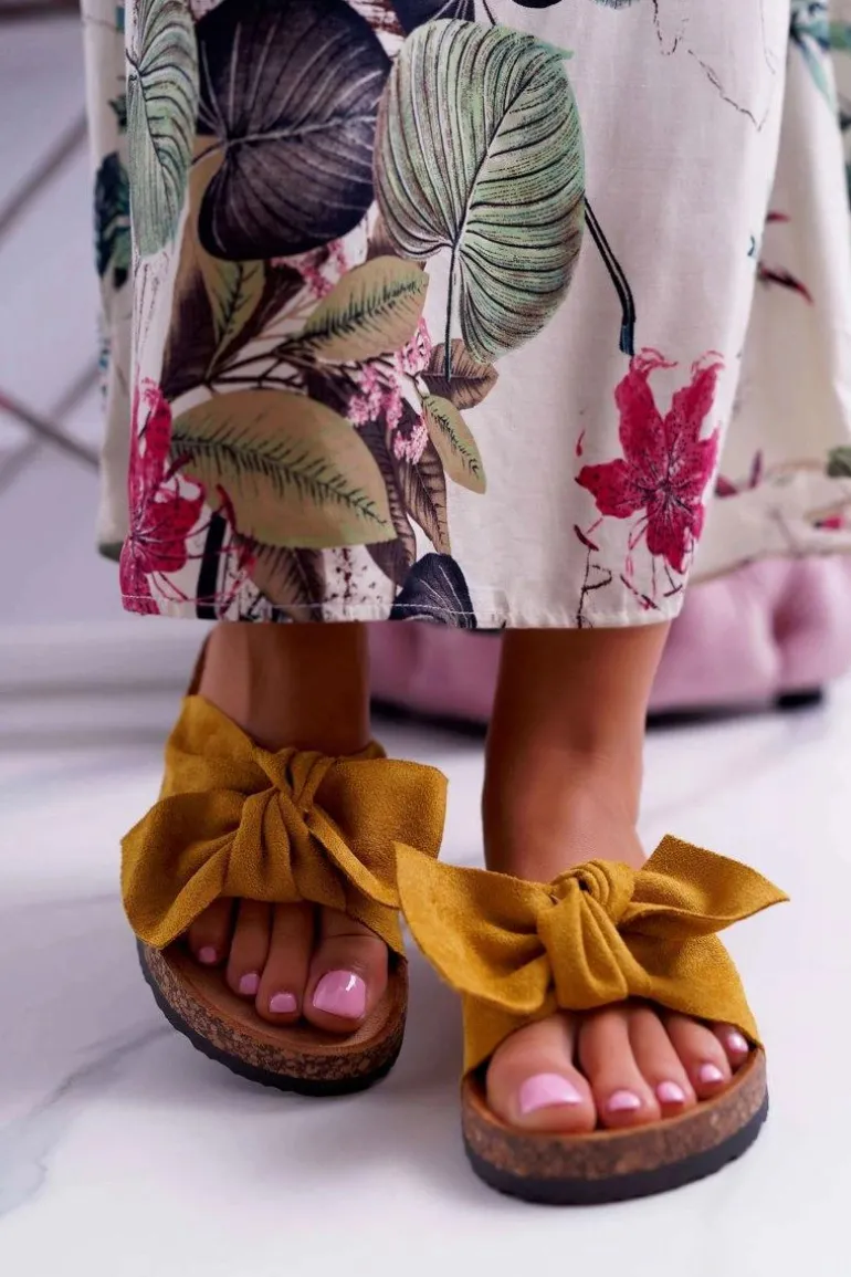 Damskie Klapki Na Korku Kokarda Żółte Randy