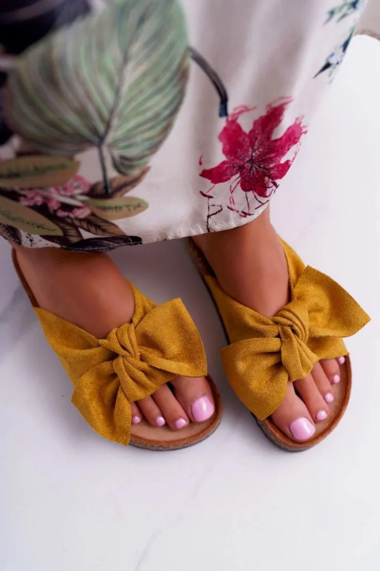 Damskie Klapki Na Korku Kokarda Żółte Randy