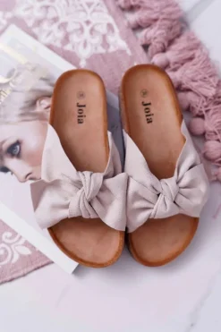 Damskie Klapki Na Korku Kokarda Beżowe Randy