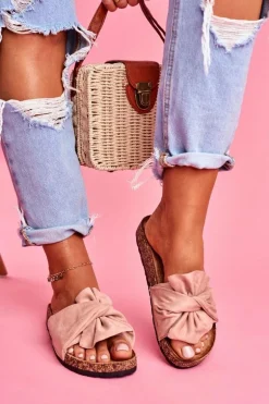 Damskie Klapki Na Korku Kokardki Różowe Felis