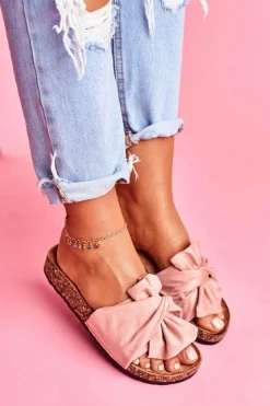 Damskie Klapki Na Korku Kokardki Różowe Felis