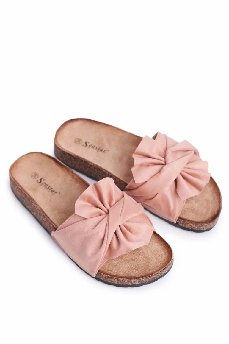 Damskie Klapki Na Korku Kokardki Różowe Felis