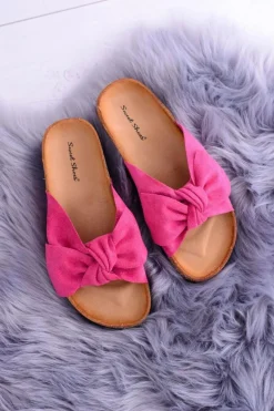 Damskie Klapki Na Korku Kokardki Wolly Fuksja