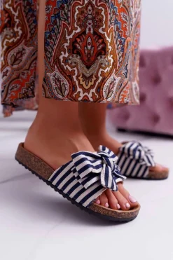 Damskie Klapki Na Korku Kokarda Marynarskie Myrtens