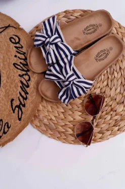 Damskie Klapki Na Korku Kokarda Marynarskie Myrtens