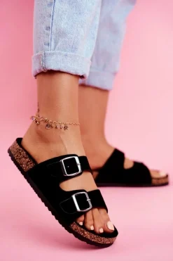 Damskie Klapki Na Korku Z Klamrami Czarne Si Senor