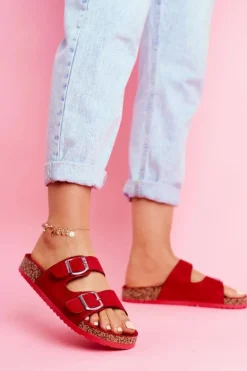 Damskie Klapki Na Korku Z Klamrami Czerwone Si Senor