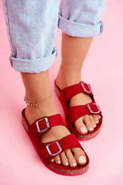 Damskie Klapki Na Korku Z Klamrami Czerwone Si Senor