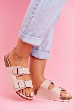 Damskie Klapki Na Korku Z Klamrami Różowe Si Senor