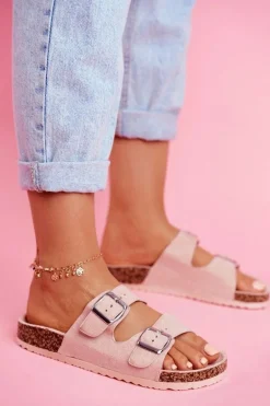 Damskie Klapki Na Korku Z Klamrami Różowe Si Senor