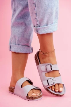 Damskie Klapki Na Korku Z Klamrami Szare Si Senor